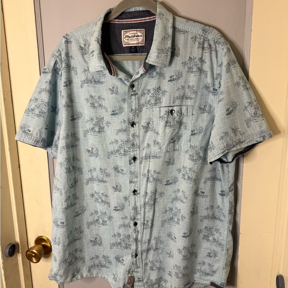 Flag and Anthem Sky Blue Tropical Scenic Print Shirt